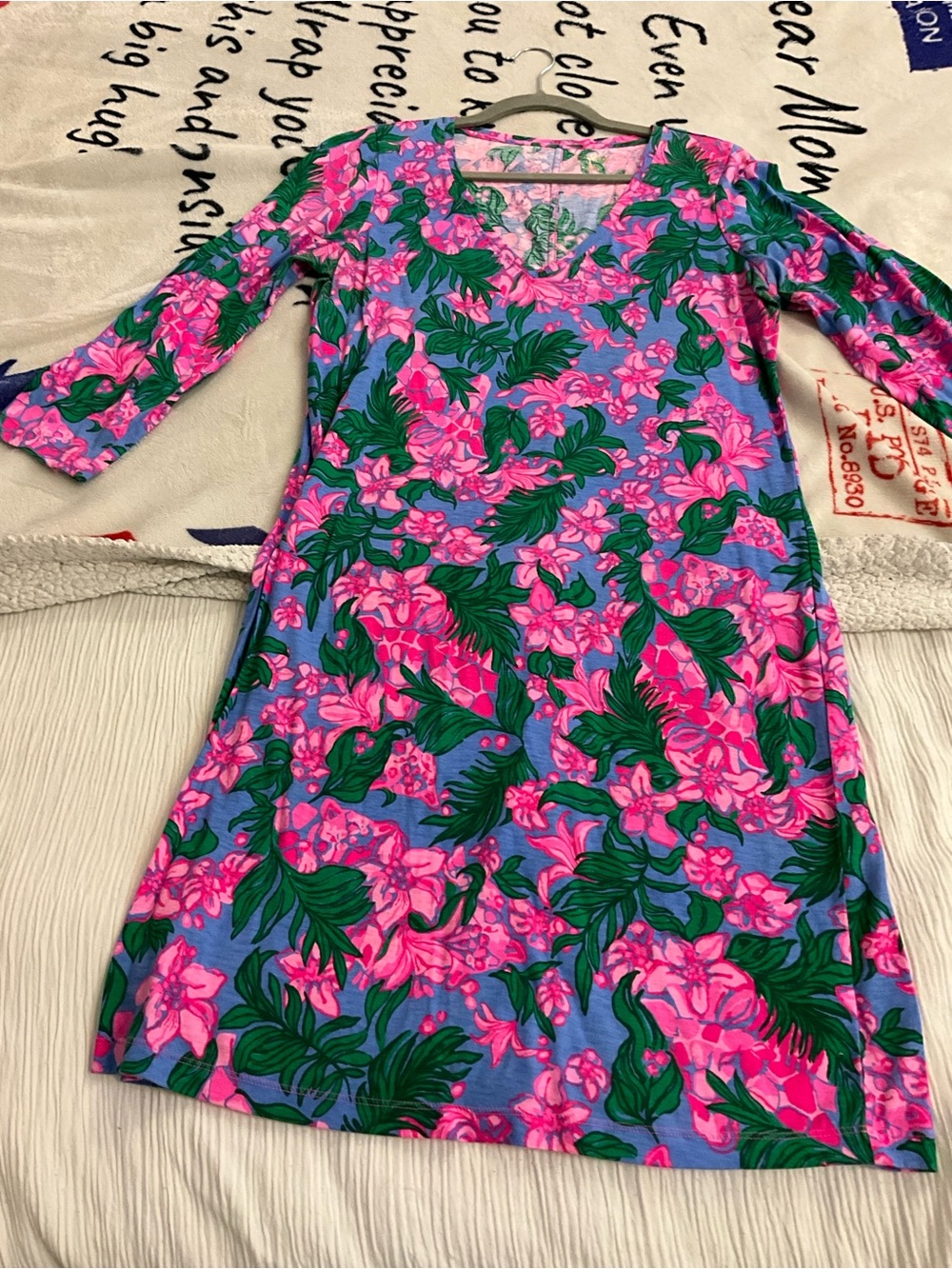 Lilly Pulitzer Floral V-Neck A-Line Dress in Pink & Green